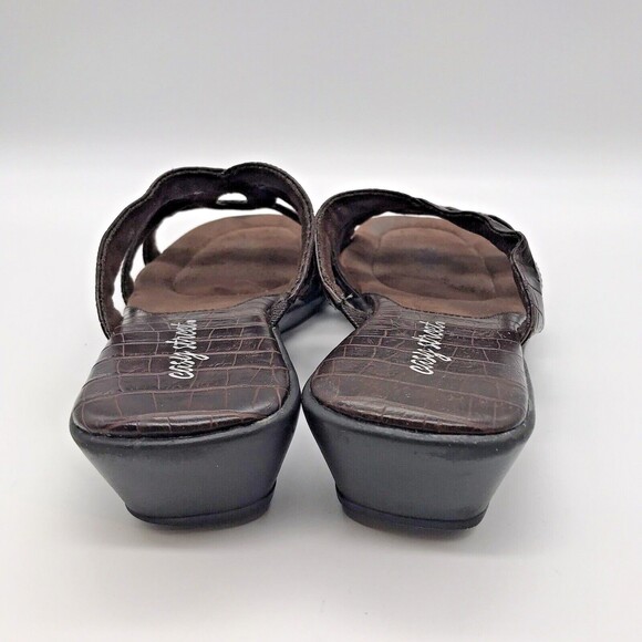 Easy Street Women's 9M Brown Sandals Faux Croc Print Open Toe Slides Mules Shoes - Picture 4 of 11